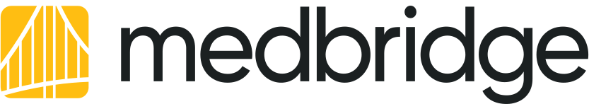 MedBridge logo with black lowercase "medbridge" and a yellow square showing a white abstract bridge design.